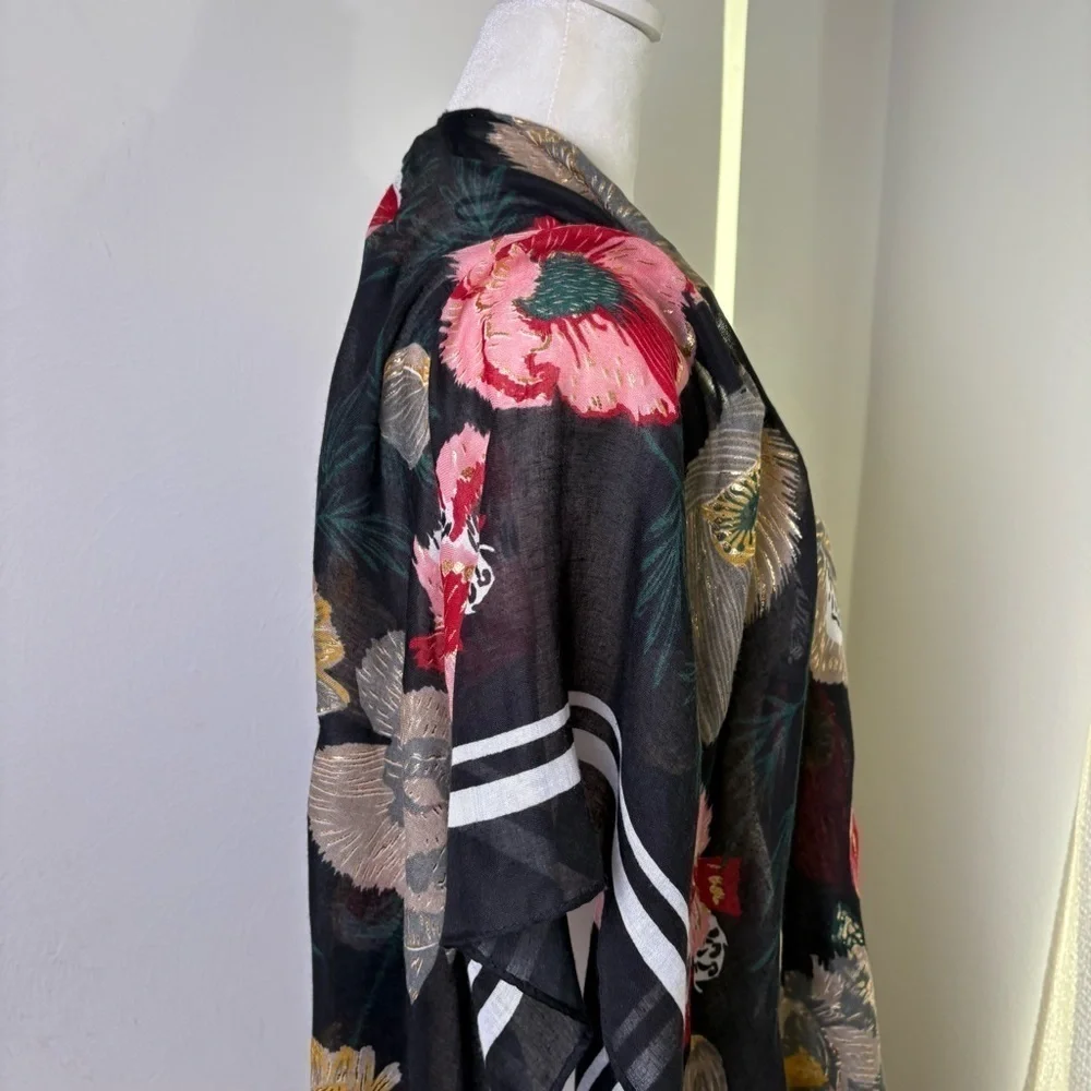 Floral Bohemian Boho Dark Romantic Tropical Kimono Jersey Stripe Wrap Beach - Picture 10 of 14